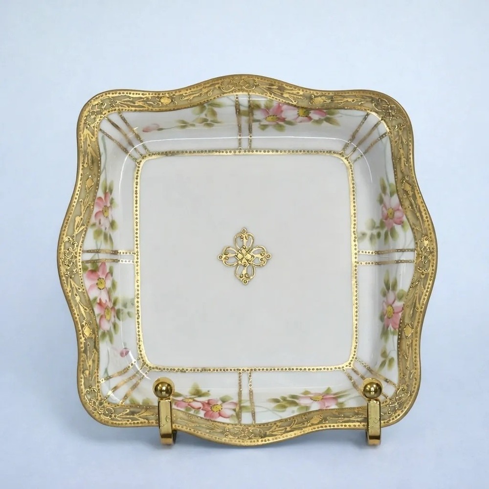 Nippon M Wreath Dish Hand Painted Porcelain Floral Gilt 1911-1921 Antique
